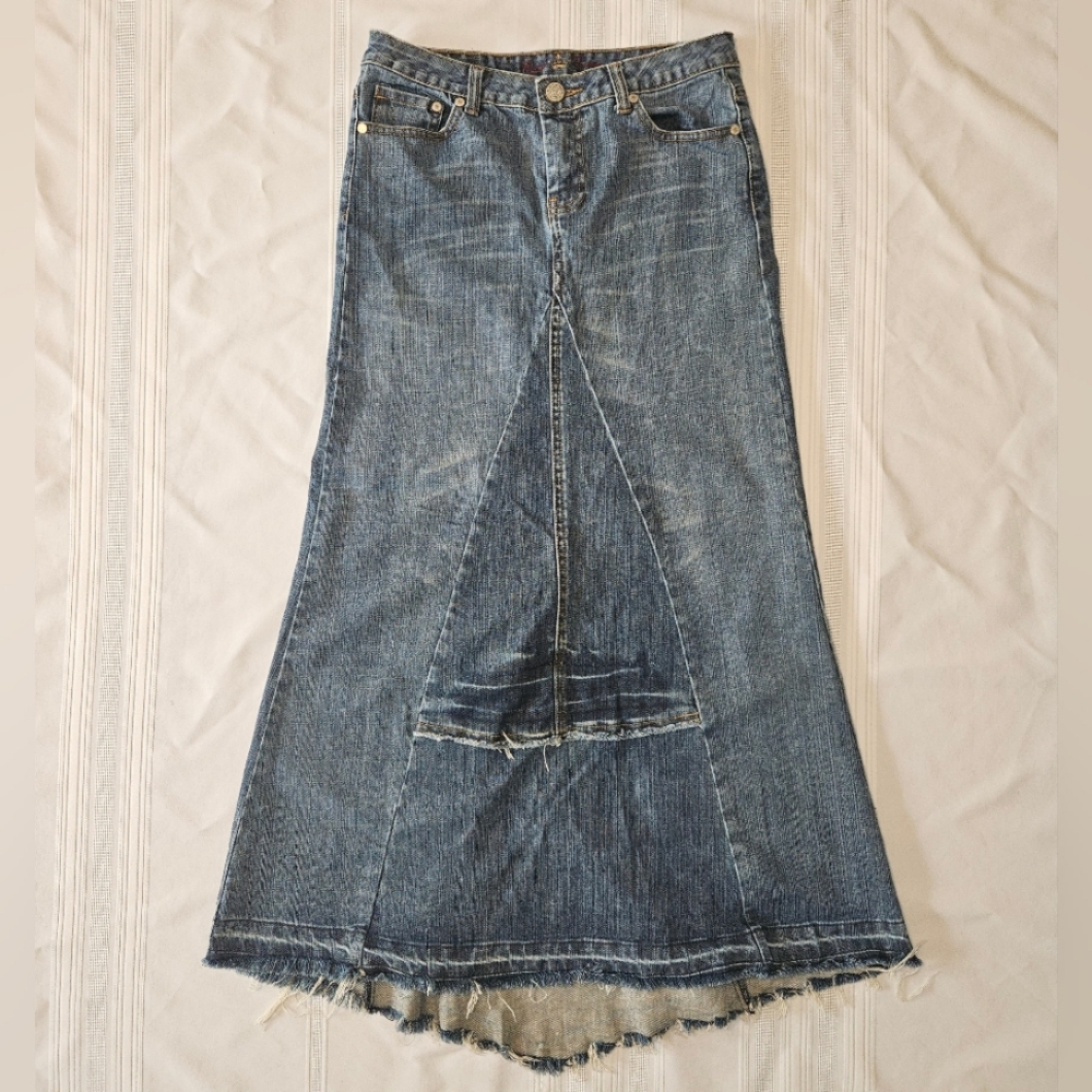 Vintage Y2K Miss Bisou Denim Maxi Skirt High Low Size 5 (Juniors) - Picture 1 of 16